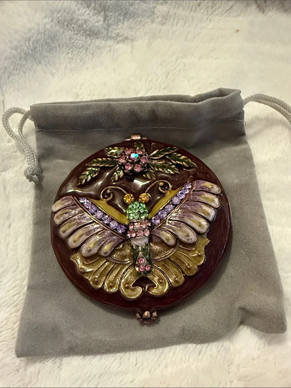 Beautiful Embellished Butterfly Compact Mirror in Burgundy and Gold